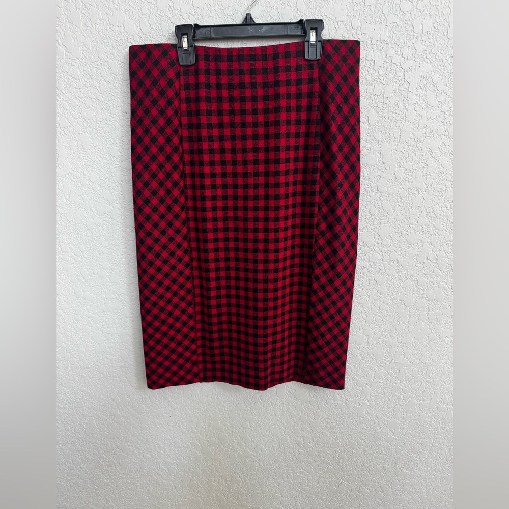 J.Jill red and black buffalo plaid pencil skirt size small